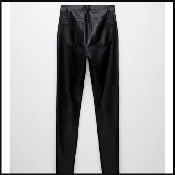 Zara Made in Turkey High Rise Ankle Zippers Black Faux Leather Slim Jeans wmns S - Picture 10 of 17